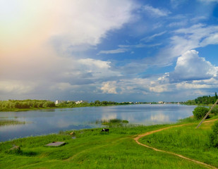 Beautiful nature, river and cloudy blue sky/Beautiful nature, river and cloudy blue sky