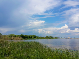 Beautiful nature, river and cloudy blue sky/Beautiful nature, river and cloudy blue sky