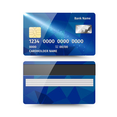 Realistic detailed credit card with abstract geometric design isolated on white background. Vector illustration EPS10