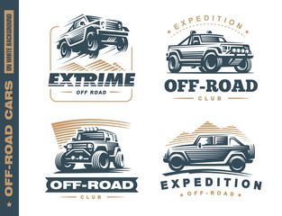 Set of four off-road suv car monochrome labels © sodesignby