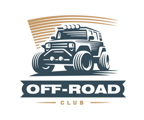 Off-road car logo illustration, emblem - obrazy, fototapety, plakaty