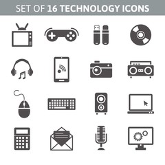 Set of 16 technology icons