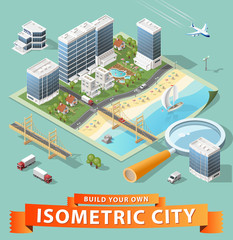 Build Your Own Isometric City. Vector Elements. 