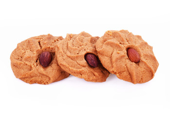 Cookies, almond coffee on white background