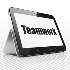 Business concept: Tablet Computer with Teamwork on display