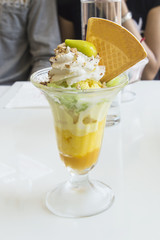 Sundae ice cream in cup