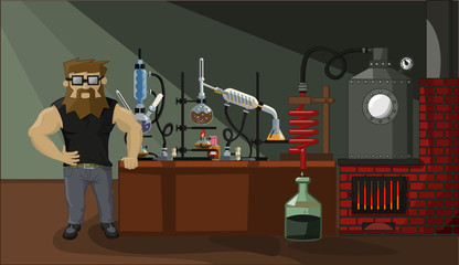 a bearded man on the background of the laboratory