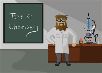 bearded chemist in the laboratory background