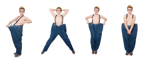 Fototapeta premium Funny man with trousers isolated on white