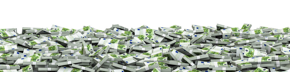 Panorama stacks euros / 3D illustration of panoramic stacks of hundred euro notes