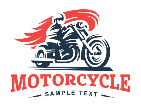 Biker, fire, motorcycle, emblem and label