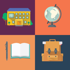 Back to school banner concept flat design vector illustration. Concept of education and learning. Knowledge sign.