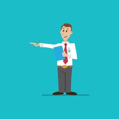 Businessman with pen and PocketBook. Vector illustration.cartoon