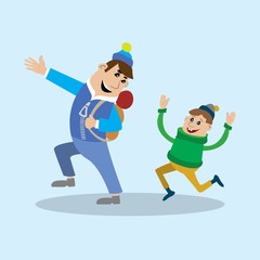 father and son walking. vector illustration of cartoon