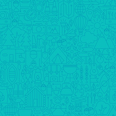 Fototapeta premium Adventure Camp Line Tile Pattern