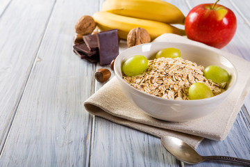 Bowl of fresh fruit. Healthy breakfast.