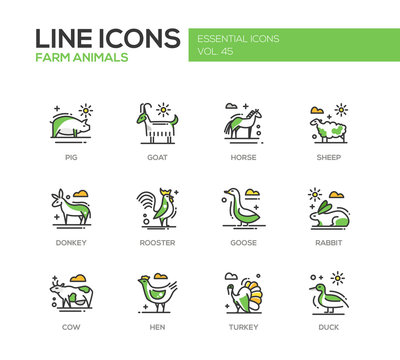 Farm animals - line design icons set
