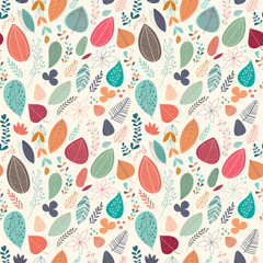 Autumn pattern with leaves and plants
