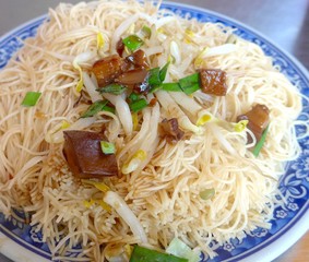 Delicious stir-fried rice noodles closeup