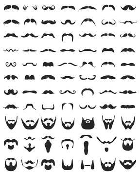 Beard with moustache or mustache vector icons set
