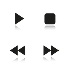 Music player navigation drop shadow black icons set