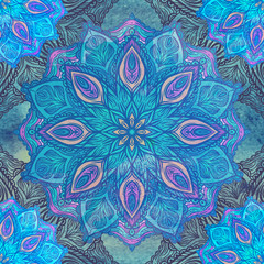 Seamless pattern with floral ornament. Round kaleidoscope