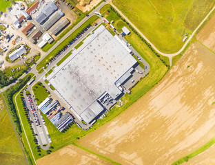 Aerial view to industrial zone and technology park. Suburb of Pilsen city in Czech Republic, Europe.