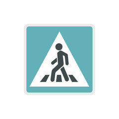 Pedestrian road sign icon in flat style on a white background