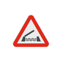Lifting bridge warning sign icon in flat style on a white background