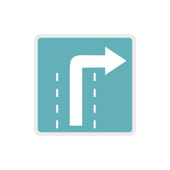 Turn right traffic sign icon in flat style on a white background