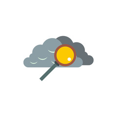 Gray cloud with magnifying glass icon in flat style on a white background