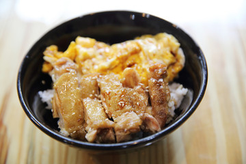Grilled Chicken teriyaki rice on wood background