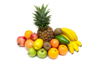 Naklejka na ściany i meble pineapple and other fruits isolated on white background