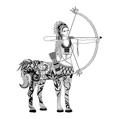 Doodle design of centaur girl for adult coloring book and other decorations - Stock vector