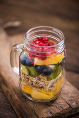 fruit end granola salad brunch in mason jar