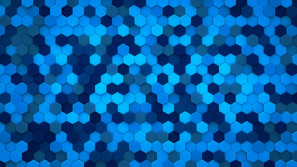 Blue hexagons mosaic 3D render