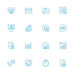 Banking and finance blue line icons