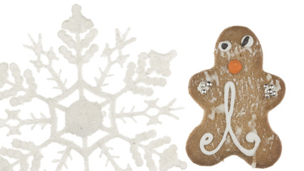 gingerbread man and a white snowflake