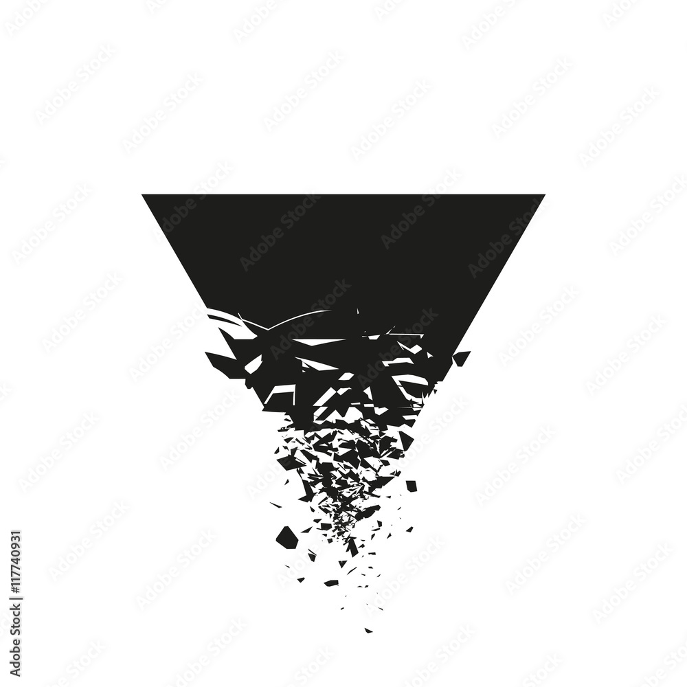 Poster black triangle with debris on white background. abstract black explosion. vector illustration