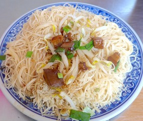 Delicious stir-fried rice noodles closeup