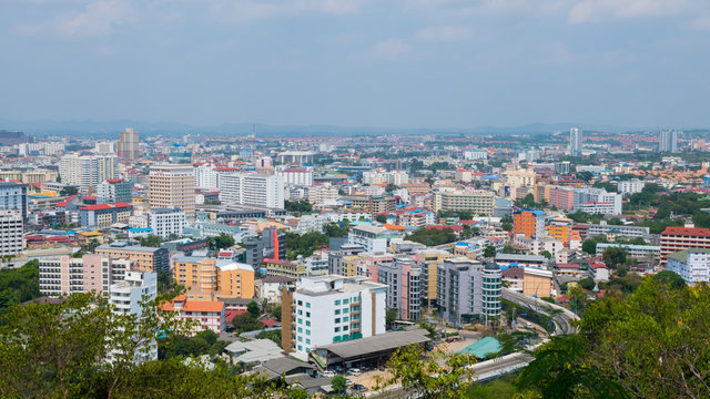 view from top of The colorful building cityscape and skyscrape in daytime in Pattaya,Thailand. 