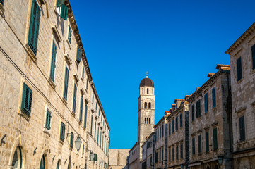 Fototapeta na wymiar The Stradun (sometimes the Strada) is the main shopping street and gathering area in the city of Dubrovnik in Croatia. 