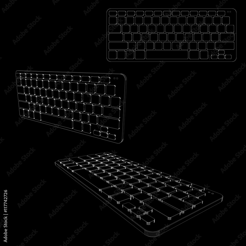 Fototapete computer keyboard set. 3d vector outline illustration.