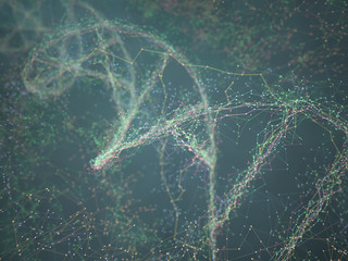 Dna helix connected by nodes and connections colored.