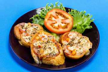 Pizza with bread for lunch