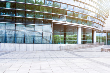 empty brick floor with cityscape and skyline