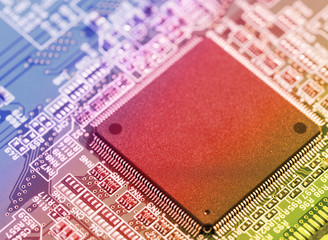 silicon chip on a circuit board microprocessor