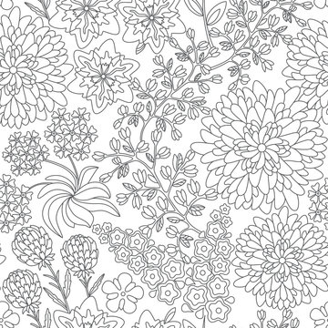 Seamless floral pattern in black and white colors