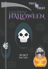 Halloween Trick or Treat. Flat vector illustration for making Poster, Banner, Invitation and Background.