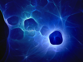 Obraz premium Blue glowing dark matter or wormholes in space